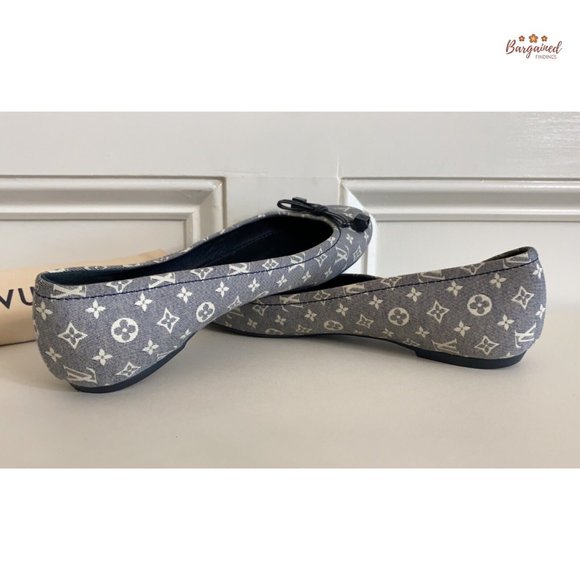 Authentic Louis Vuitton Blue Mini Lin Monogram Canvas Debbie Ballet Flats 6.5 - Picture 12 of 13